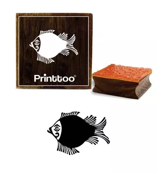 Printtoo Fish Design Квадратный деревянный резиновый штамп Дневник с принтом для карточек Блок-2 x 2 2 x 2 Inches коричневый