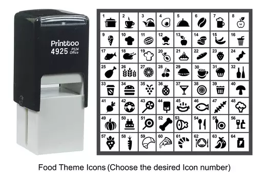Printtoo Food Theme Icons Резиновый штамп Самоклеящийся штамп 24 мм Approx 24 mm (Impressions-11) красный