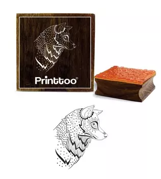 Printtoo Fox Face Pattern Square Wooden Rubber Stamp Scrap-booking Craft Textile-2 x 2 2 x 2 Inches коричневый