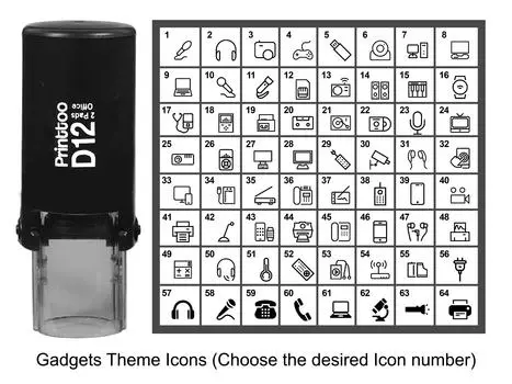 Printtoo Gadgets Theme Icons Round Rubber Stamp Self Inking Stamper 12 mm Approx 10 mm - 12 mm (Impression-7) синий