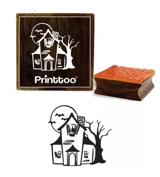 Printtoo Halloween Hunted House Design Square Wooden Rubber Stamp Brown Block-2 x 2 2 x 2 Inches коричневый