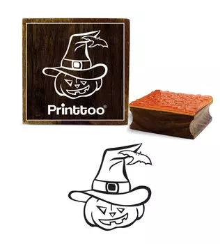 Printtoo Halloween Pumpkin With Witches Hat Design Square Wooden Rubber Stamp-2 x 2 2 x 2 Inches коричневый