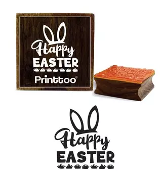 Printtoo Happy Easter Bunny Ears Pattern Square Wooden Rubber Stamp Craft Stamps Block-2 x 2 2 x 2 Inches коричневый