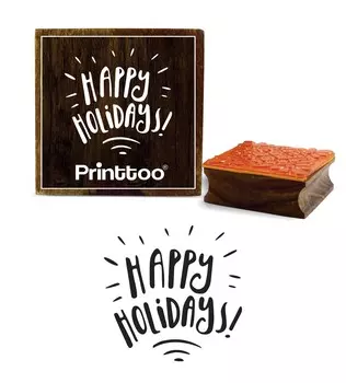Printtoo Happy Holidays Sign Scrap-booking Square Wooden Rubber Stamp Block-2 x 2 2 x 2 Inches коричневый
