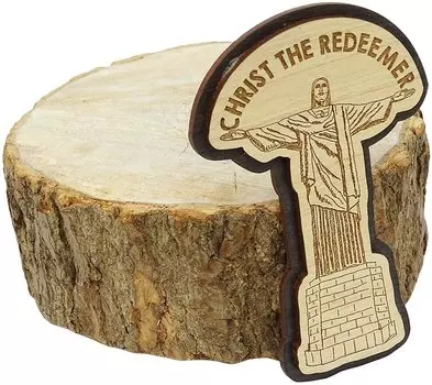 Printtoo Христос Искупитель гравированный деревянный магнит на холодильник сувенир подарок 2.5 x 4 Inches (Approx) коричневый