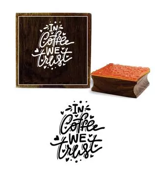 Printtoo In Coffee We Trust Text Design Square Wooden Rubber Stamp Card Print Block-2 x 2 2 x 2 Inches коричневый