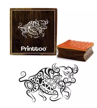 Printtoo Изготовление карточек Деревянный резиновый штамп Bull Pattern Craft Textile Square Stamp-2 x 2 2 x 2 Inches коричневый