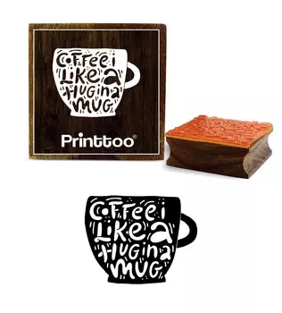 Printtoo Кофе как объятие в кружке Текст на кружке Дизайн Квадратный деревянный резиновый штамп-2 x 2 2 x 2 Inches коричневый