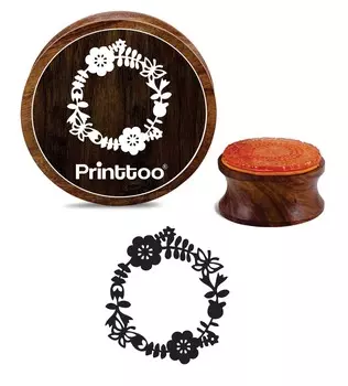 Printtoo Круглый блок Цветочный венок Деревянный резиновый штамп Рождественский секрет Санта-подарок-2 2 Inch Diameter коричневый