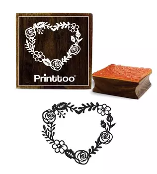 Printtoo Квадратный цветочный венок Деревянный резиновый штамп Ремесло Текстиль Коричневые штампы-2 x 2 2 x 2 Inches коричневый