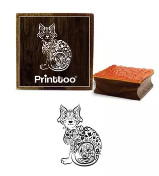Printtoo Квадратный деревянный резиновый штамп Скрап-букинг Cat Pattern Craft Textile Stamps-2 x 2 2 x 2 Inches коричневый