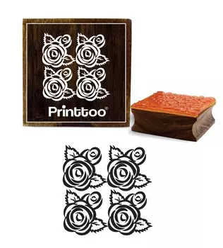 Printtoo Квадратный резиновый штамп Роза с цветочным узором Скрап-букинг Ремесленные деревянные штампы-2 x 2 2 x 2 Inches коричневый