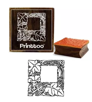 Printtoo Leaf Frame Pattern Craft Textile Square Wooden Rubber Stamp Scrap-booking-2 x 2 2 x 2 Inches коричневый