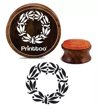 Printtoo Leaf Pattern Round Craft Textile Brown Wooden Rubber Stamp Scrap-booking-2 2 Inch Diameter коричневый