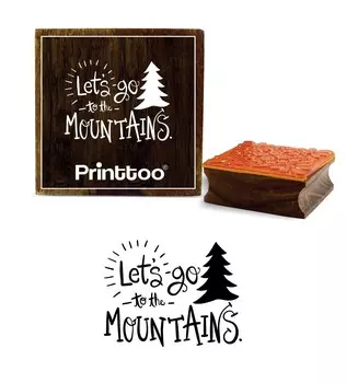 Printtoo Let s Go To The Mountain Word Design Square Wooden Rubber Stamp Print Block-2 x 2 2 x 2 Inches коричневый