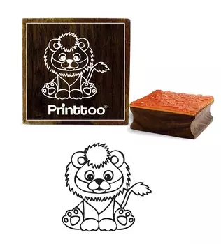 Printtoo Lion Pattern Craft Textile Square Brown Wooden Rubber Stamp Scrap-booking-2 x 2 2 x 2 Inches коричневый