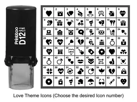 Printtoo Love Theme Icons Round Rubber Stamp Self Inking Stamper 12 mm Approx 10 mm - 12 mm (Impressions-55) чёрный