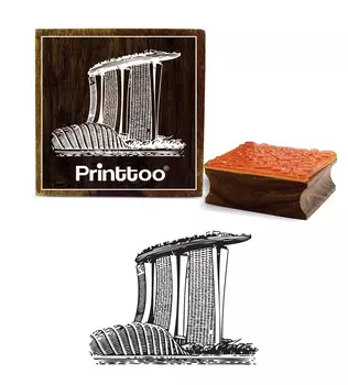 Printtoo Marina Bay Sands Hotel Pattern Квадратный коричневый деревянный резиновый штамп DIY-2 x 2 2 x 2 Inches коричневый