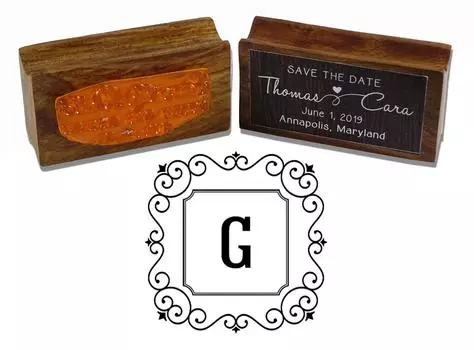 Printtoo Monogram Letter Square Swirl Border G Odd Mounted Rubber Stamp Office