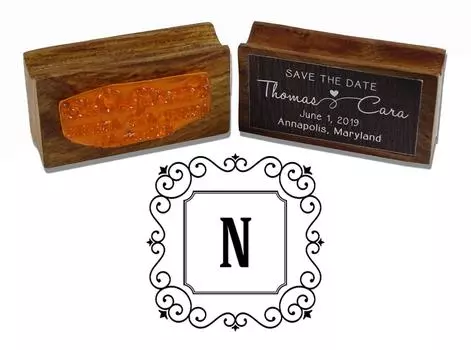 Printtoo Monogram Letter Square Swirl Border N Odd Mounted Rubber Stamp Office