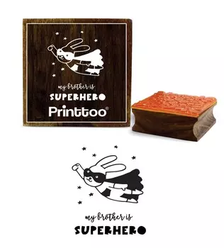 Printtoo My Brother Superhero Text & Bunny Flying Design Square Wooden Rubber Stamp-2 x 2 2 x 2 Inches коричневый