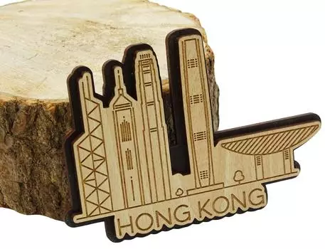 Printtoo Несколько башен Гонконга выгравированы деревянные магниты на холодильник сувенир подарок 3 x 4 Inches коричневый