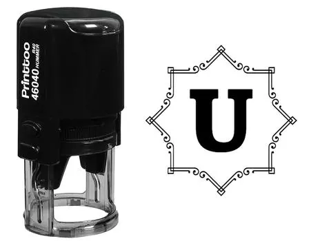 Printtoo Octagon Celtic Swirl Frame U Alphabet Monogram Initial Self Inking Rubber Stamp R-40 Office 30 mm Diameter (Approx) синий