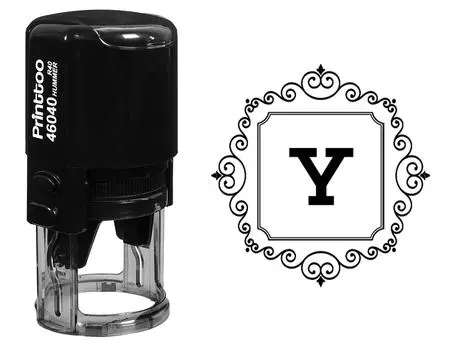 Printtoo Office Канцелярские товары R-40 Square Swirl Border Y Alphabet Monogram Initial Self Inking Rubber 30 mm Diameter (Approx) синий