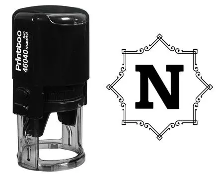 Printtoo Office Стационарная восьмиугольная кельтская вихревая рамка с алфавитом N Monogram Initial Self Inking Rubber 30 mm Diameter (Approx) синий