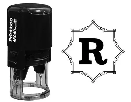 Printtoo Office Стационарный восьмиугольник Celtic Swirl Border R Alphabet Monogram Initial R-40 Self Inking Rubber 30 mm Diameter (Approx) синий