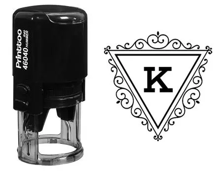 Printtoo Office Stationary R-40 K Alphabet Triangle Swirl Border Monogram Initial Self Inking Rubber 30 mm Diameter (Approx) синий