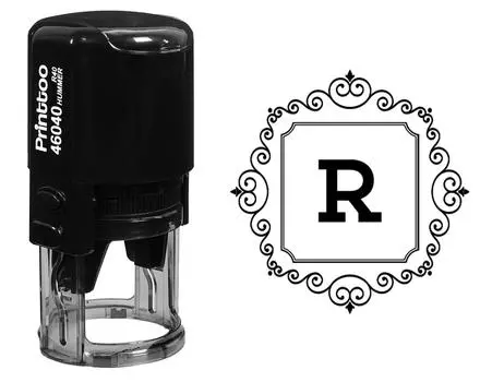 Printtoo Office Stationary R-40 Square Swirl Border R Alphabet Monogram Initial Self Inking Rubber 30 mm Diameter (Approx) синий