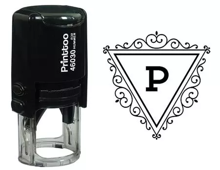 Printtoo P Алфавит Вихревой Граница Треугольник Монограмма Начальная Самостоятельная Чернильная Резиновая Штамп Офис 30 mm Diameter (Approx) чёрный