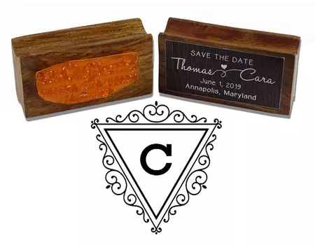 Printtoo Перевернутый треугольник Вихревая граница Буква C Вензель Деревянный резиновый штамп