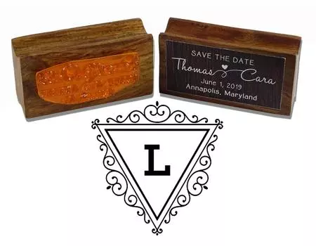 Printtoo Перевернутый треугольник Вихревая граница Буква L Вензель Деревянный резиновый штамп