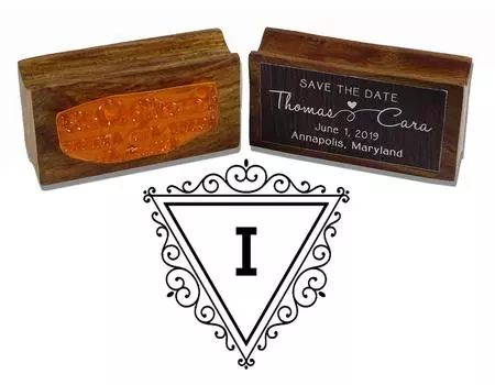 Printtoo Перевернутый треугольник Вихревая граница Буква I Монограмма Деревянная резиновая печать