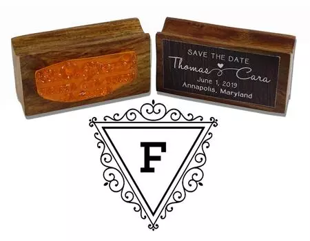 Printtoo Перевернутый треугольник Вихревая граница Буква F Монограмма Деревянная резиновая печать