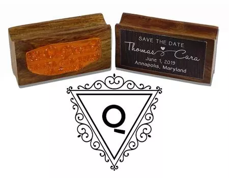 Printtoo Перевернутый треугольник Вихревая граница Буква Q Монограмма Деревянная резиновая печать