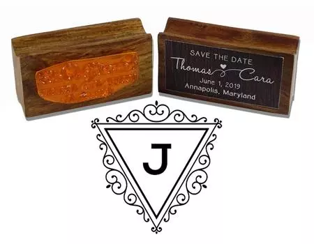 Printtoo Перевернутый треугольник Вихревая граница Буква J Монограмма Деревянная резиновая печать