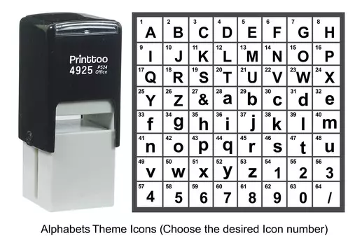 Printtoo Personalized Alphabet Number Theme Icons Rubber Stamp Self Inking Stamper 24 Approx 20 mm - 24 mm (Impressions-1) чёрный