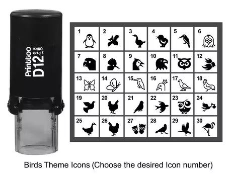Printtoo PersonalizedA Birds Theme IconsA Round Rubber Stamp Self Inking Stamper 12 Approx 12 mm Diameter (Impressions-1) чёрный