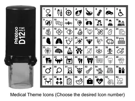 Printtoo PersonalizedA Medical Theme IconsA Round Rubber Stamp Self Inking Stamper 12 Approx 10 mm - 12 mm (Impressions-10) чёрный