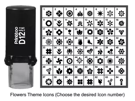 Printtoo Персонализированные значки с цветочной тематикой Резиновый штамп Самоокрашивающийся штамп 12 мм Approx 12 mm Diameter (Impressions-24) чёрный