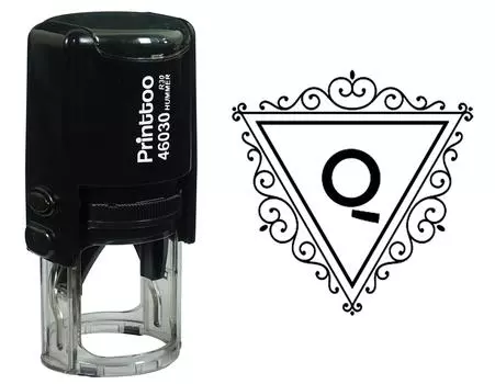 Printtoo Q Алфавит Вихревой Граница Треугольник Монограмма Первоначальная Самостоятельная Краска Резиновая Штамп Офис 30 mm Diameter (Approx) чёрный