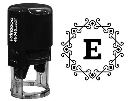 Printtoo R-40 Office Стационарная восьмиугольная кельтская вихревая рамка E Alphabet Monogram Self Inking Rubber 30 mm Diameter (Approx) синий