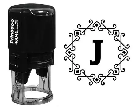 Printtoo R-40 Self Inking Alphabet J Monogram Octagon Celtic Swirl Frame Rubber Stamp Office 30 mm Diameter (Approx) синий