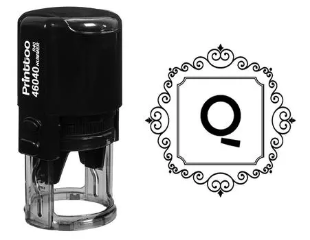 Printtoo R-40 Square Swirl Border Q Alphabet Monogram Initial Self Inking Rubber Stamp Office 30 mm Diameter (Approx) синий