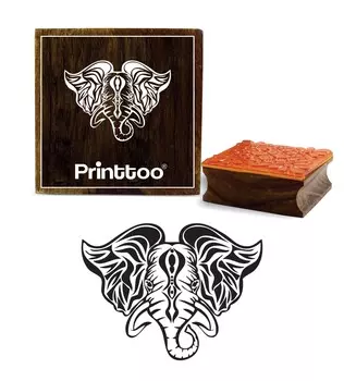Printtoo Ремесленная текстильная деревянная резиновая квадратная печать Штампы с изображением лица слона-2 x 2 2 x 2 Inches коричневый