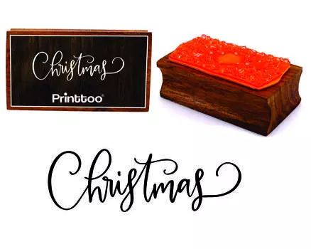 Printtoo Рождественская каллиграфия Прямоугольный деревянный блок резиновых штампов 2.5 x 0.634 Inches коричневый