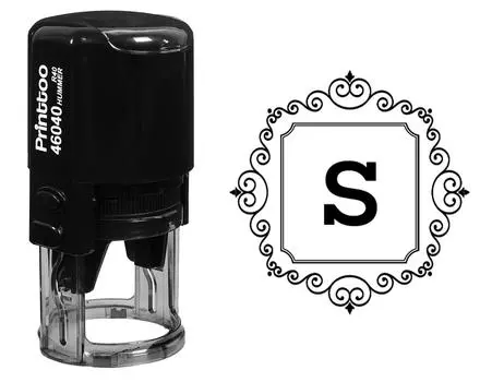 Printtoo S Alphabet Monogram Initial Square Swirl Border R-40 Офисные стационарные самокрасящиеся резиновые 30 mm Diameter (Approx) синий